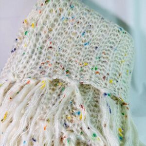 Steve Madden Funfetti Cream Long Cozy Tassel Scarf Knit Acrylic Spandex Blend